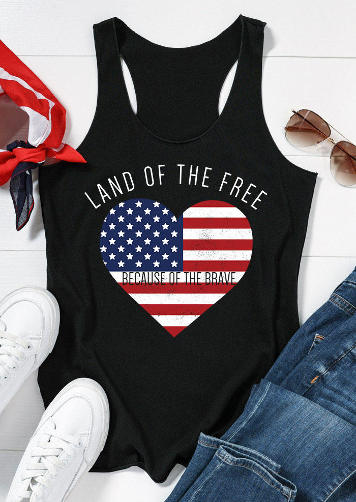 

Land Of The Free Because Of The Brave American Flag Heart Racerback Tank - Black, 534159