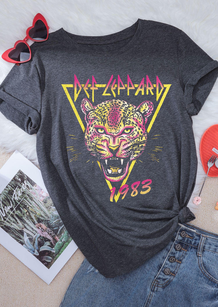 

Leopard 1983 O-Neck T-Shirt Tee - Dark Grey, Gray, 534304