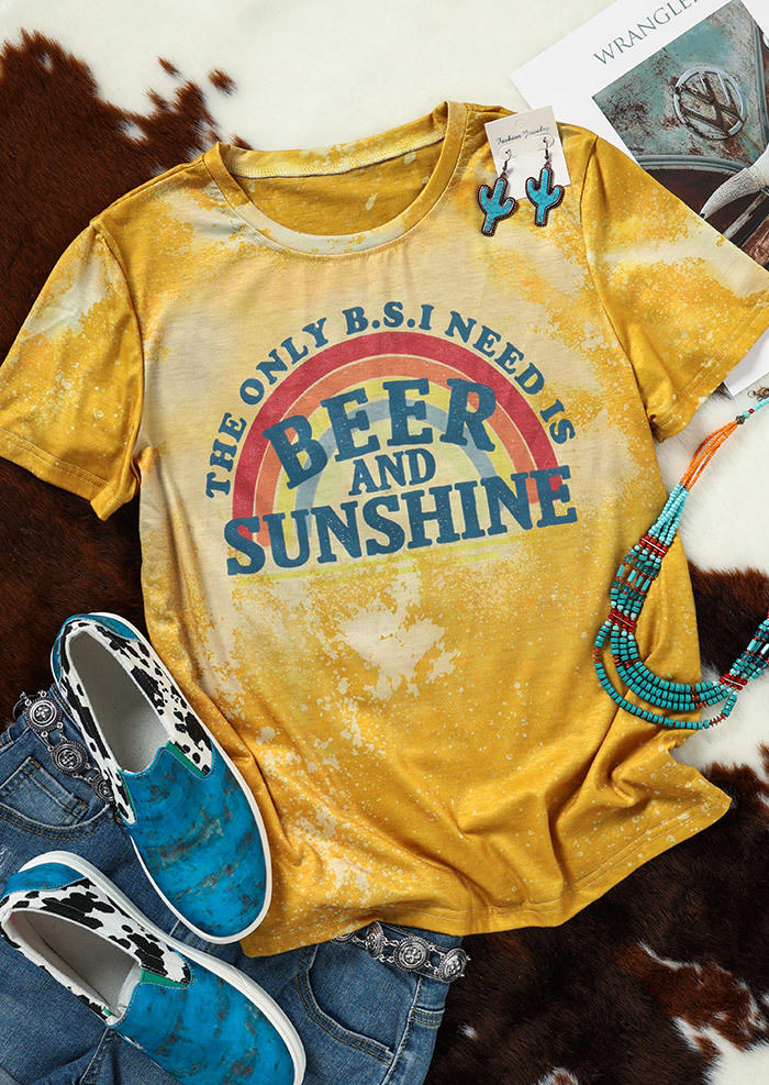 

The Only B.. I Need Is Beer And Sunshine Rainbow T-Shirt Tee - Yellow, SCM001338