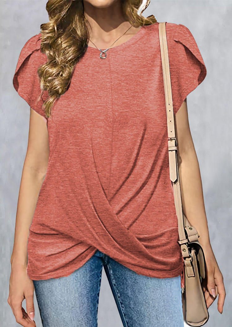 

Twist Short Sleeve O-Neck Blouse - Brick Red, 533981
