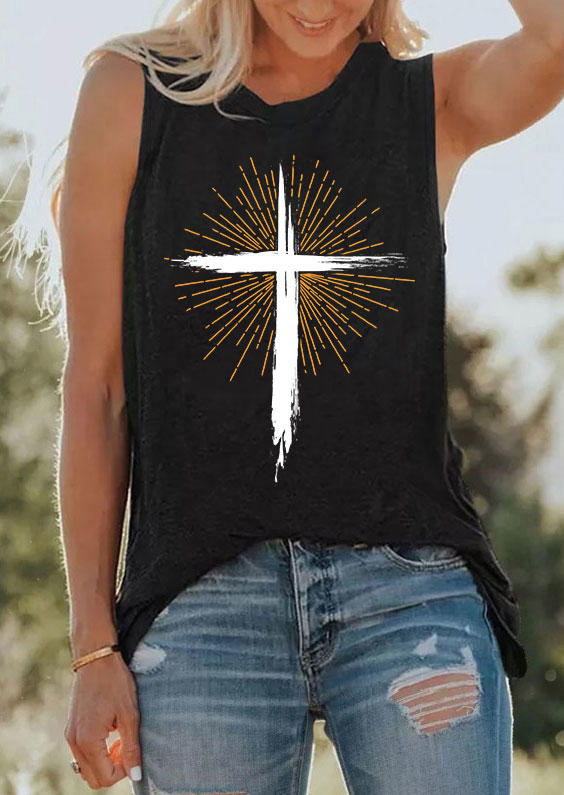 

Cross O-Neck Casual Tank - Black, 534142
