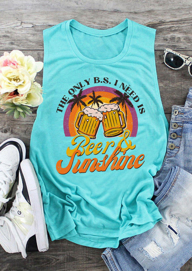 

The Only B.. I Need Is Beer & Sunshine Rainbow Tank - Cyan, Blue, 534338