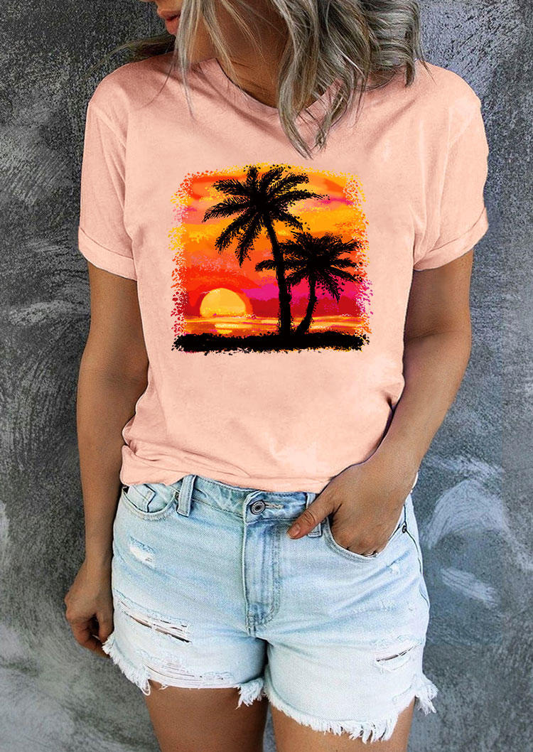 

Summer Sunset Coconut Tree T-Shirt Tee - Pink, 534391