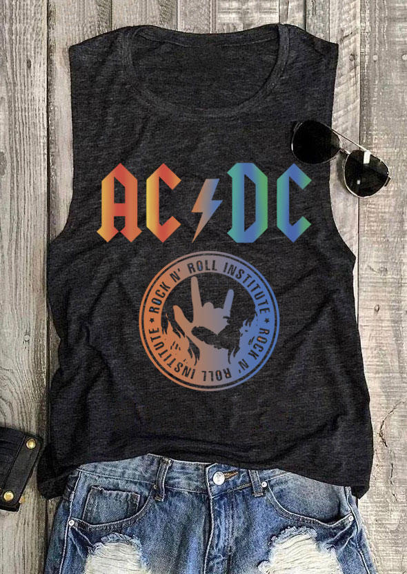 

Rock Roll Letter Graphic O-Neck Tank - Dark Grey, 534407
