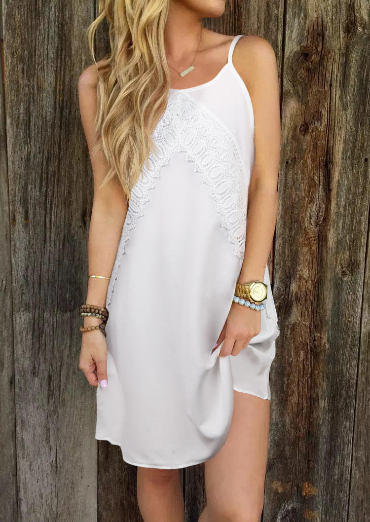 

Lace Splicing Spaghetti Strap Mini Dress - White, 534480