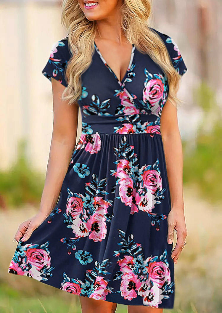 

Floral Ruffled Wrap Mini Dress - Blue, 534491