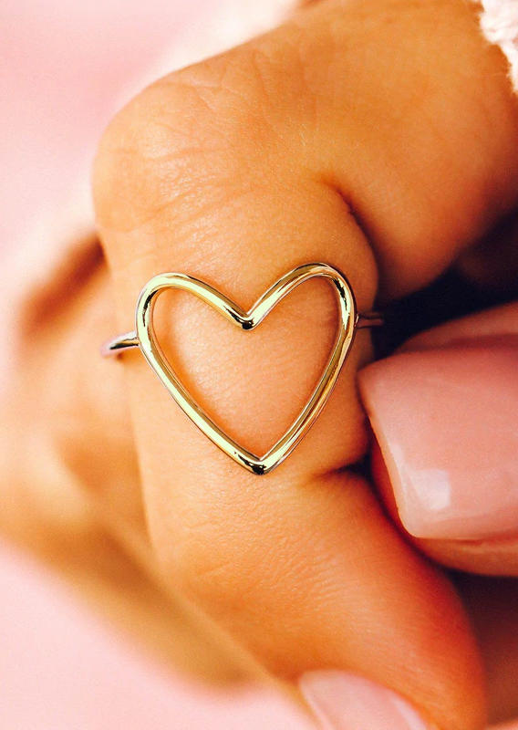 

Heart Hollow Out Alloy Ring, Gold, 534678
