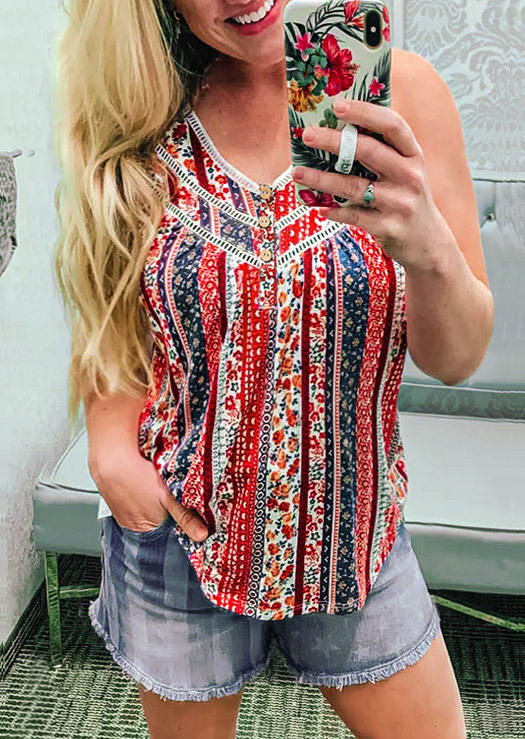 

Floral Button V-Neck Tank, Multicolor, SCM000254