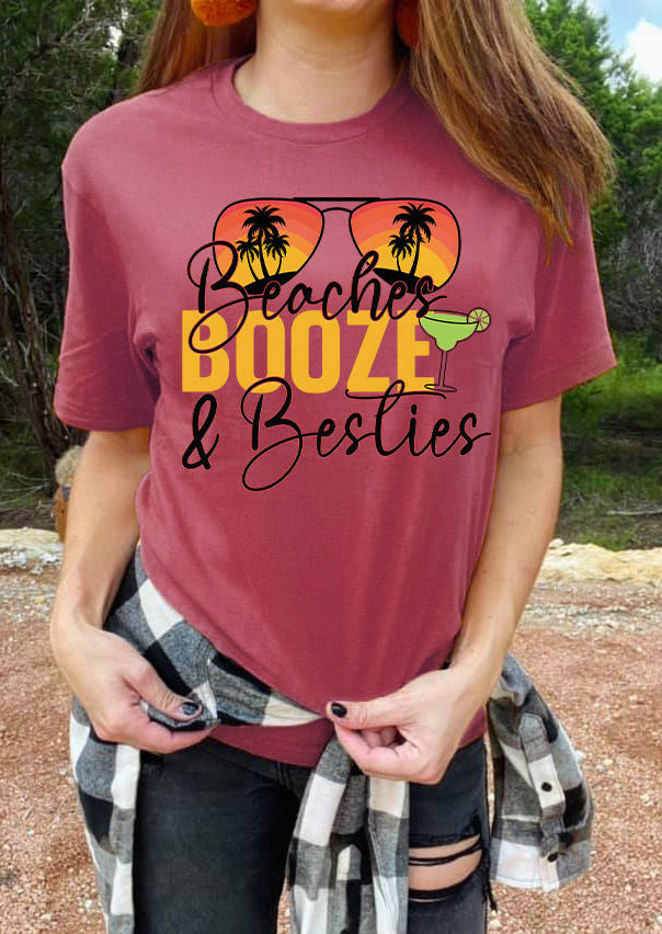 Beaches Booze & Besties T-Shirt Tee - 	Brick Red