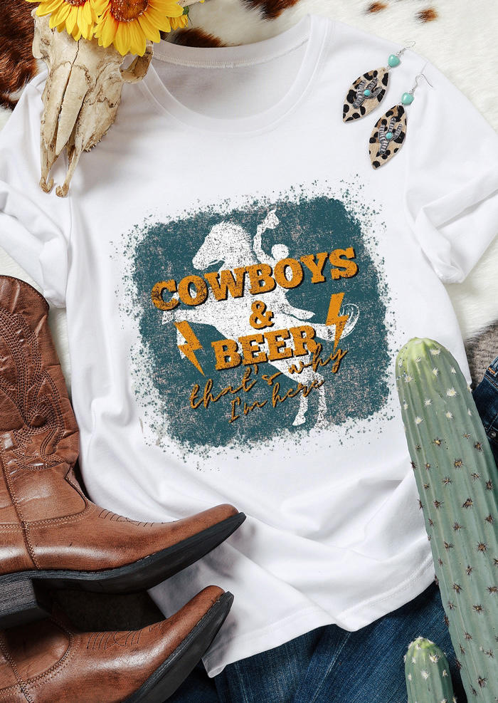 

Cowboys & Beer That's Why I'm Here T-Shirt Tee - White, 534399