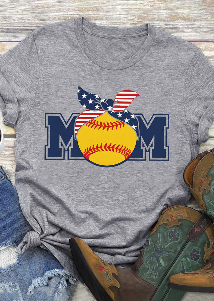 

Mom Softball American Flag T-Shirt Tee - Gray, 534401