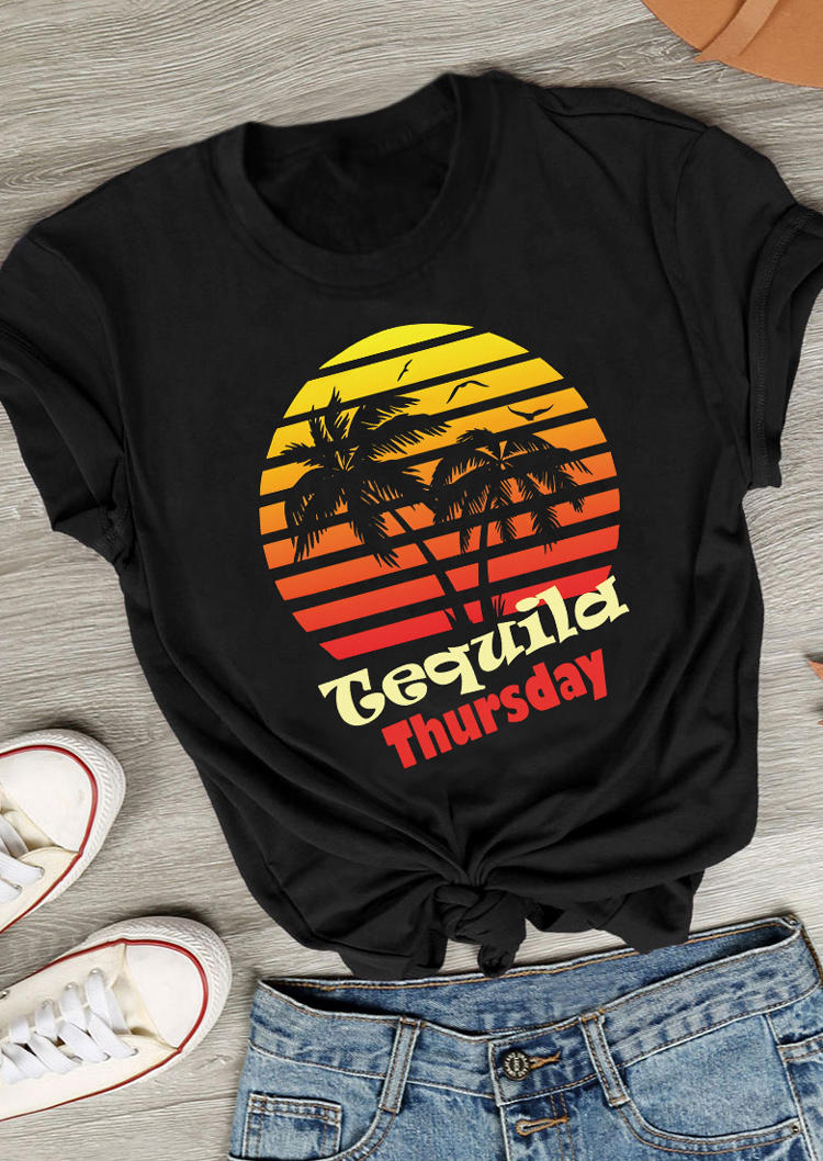 

Tequila Thursday Coconut Tree T-Shirt Tee - Black, 534506