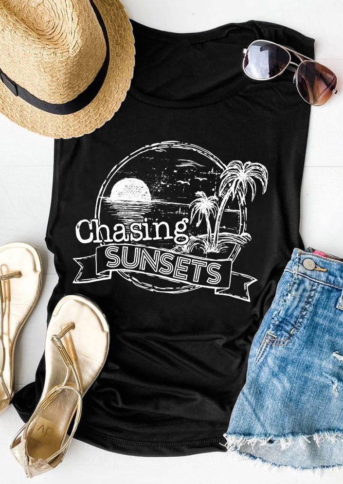 

Chasing Sunsets Coconut Tree Casual Tank - Black, 534510