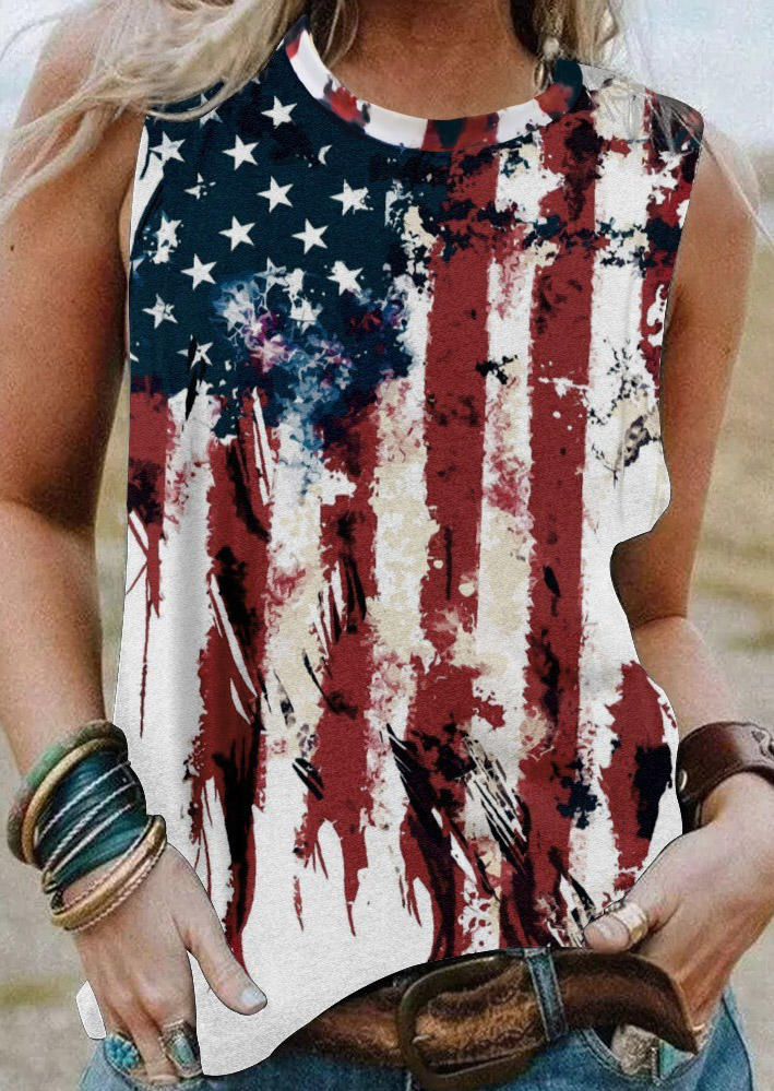 

American Flag O-Neck Casual Tank, Multicolor, 534547