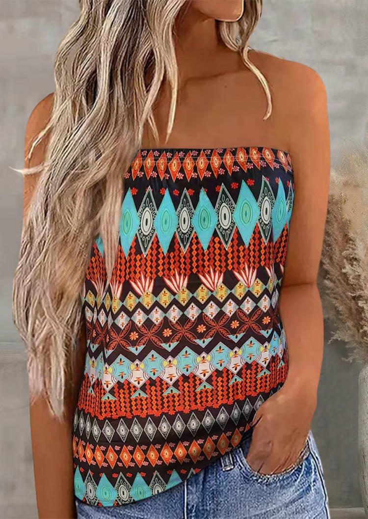 

Retro Geometric Strapless Bandeau Tank, Multicolor, 534620