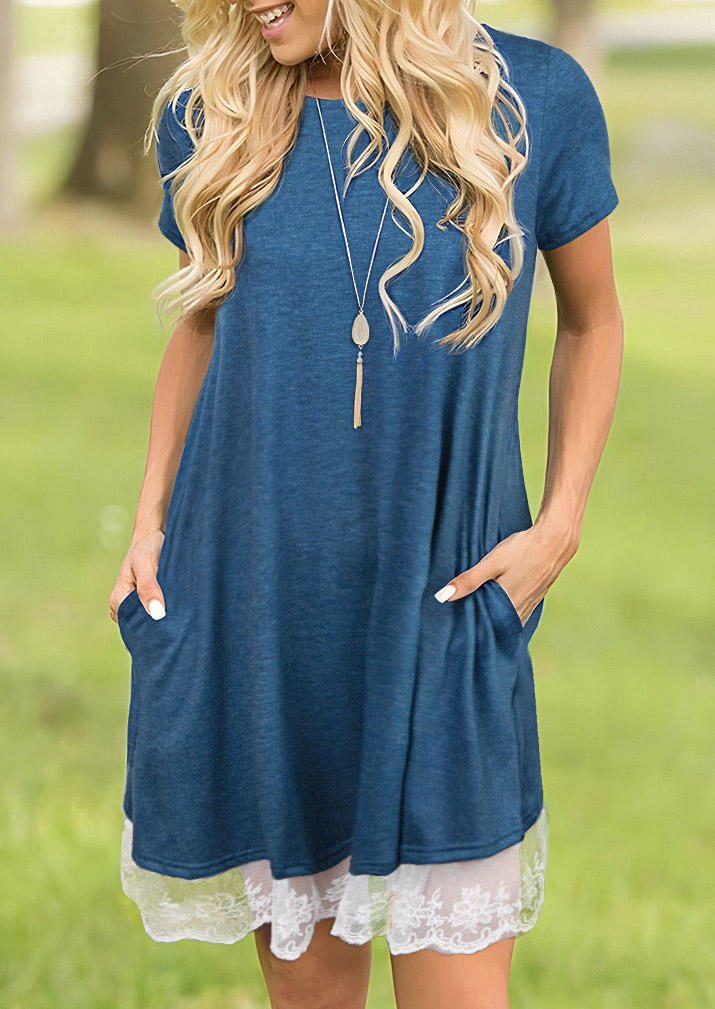 

Lace Splicing Pocket Mini Dress - Blue, 534708