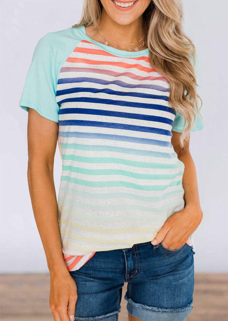 

Gradient Striped Short Sleeve O-Neck Blouse, Multicolor, SCM001156