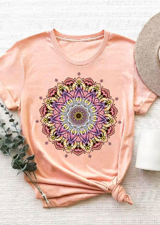 

Floral O-Neck T-Shirt Tee - Pink, 534432