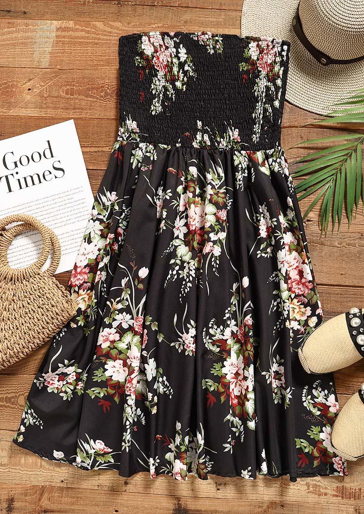 Floral Lace Strapless Bandeau Mini Dress - Black
