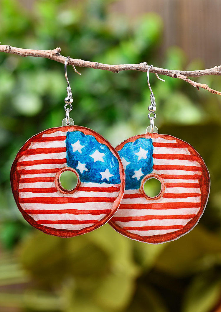 

American Flag Donut Ice Cream Pendant Earrings, Multicolor, 534668
