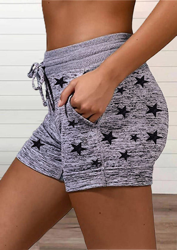 Star Pocket Drawstring Shorts - Gray