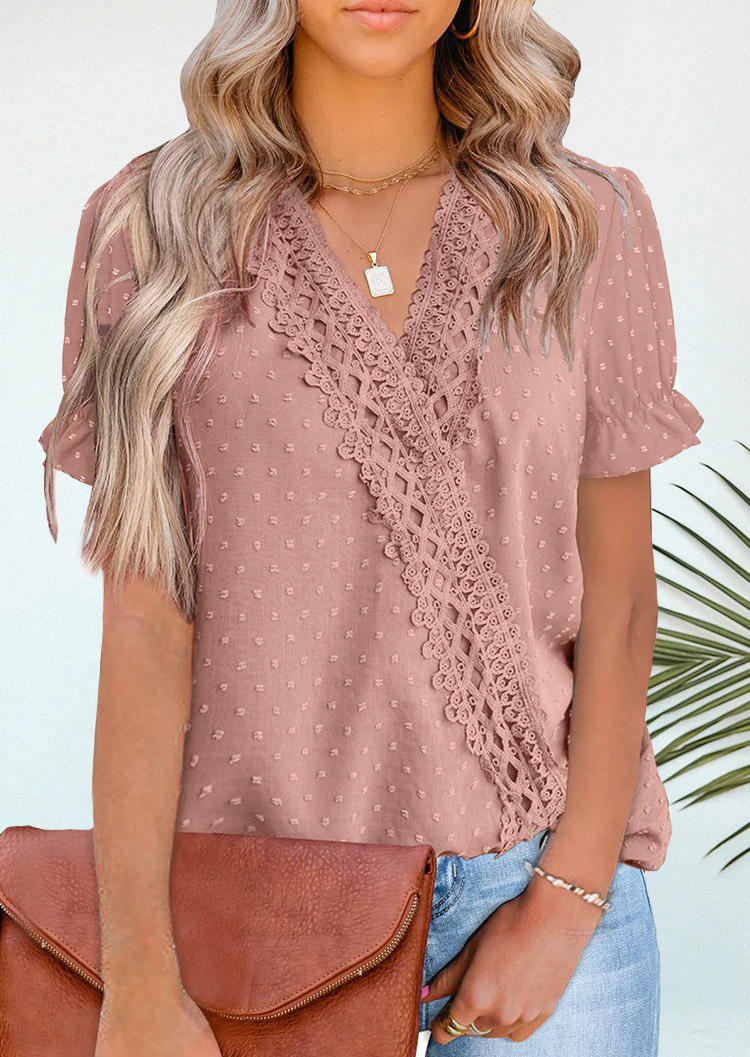 

Lace Dotted Swiss Ruffled Blouse - Cameo Brown, 534755