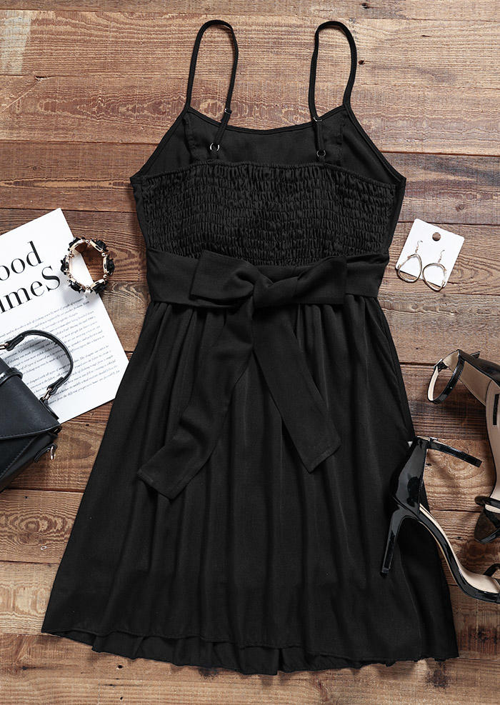 Ruffled Tie Open Back Mini Dress - Black
