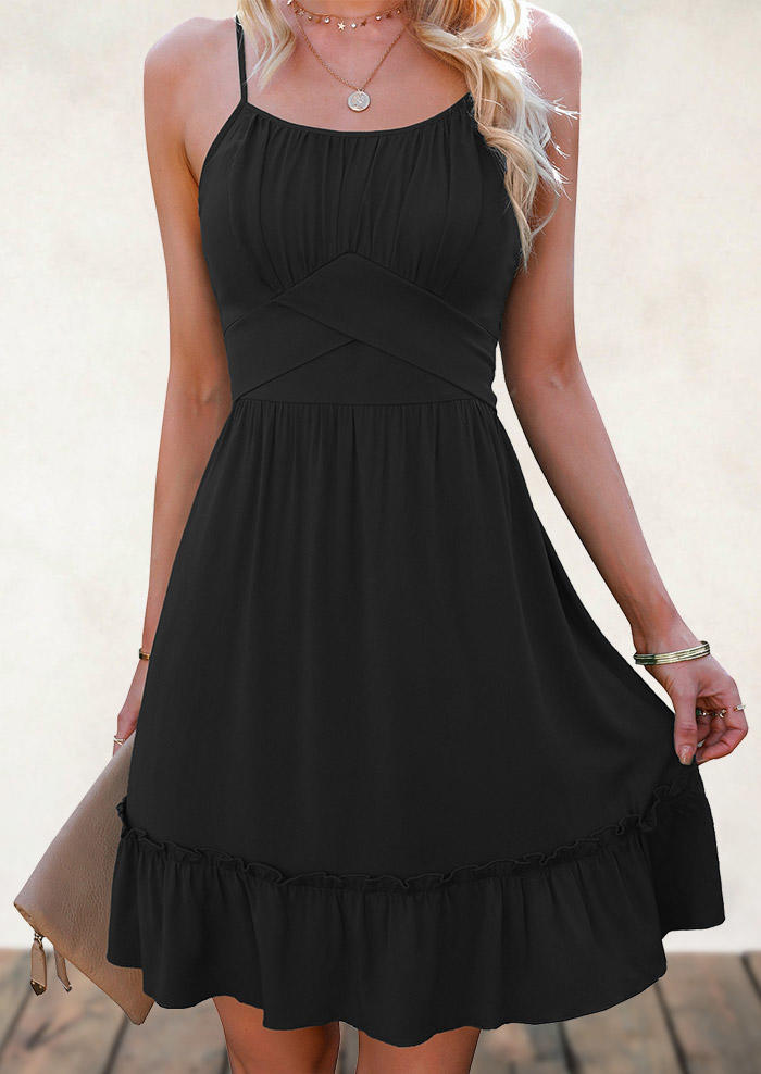 

Ruffled Tie Open Back Mini Dress - Black, 534763