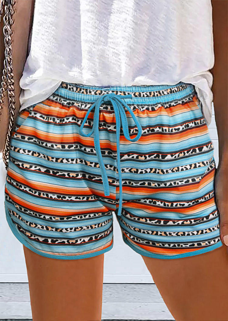 

Leopard Striped Drawstring Tie Shorts, Multicolor, 534778
