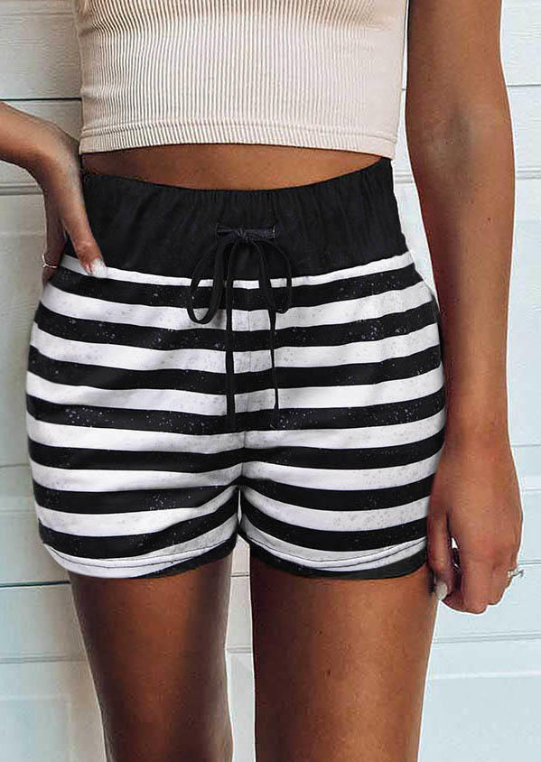 

Striped Drawstring Elastic Waist Shorts, Stripe, SCM001343