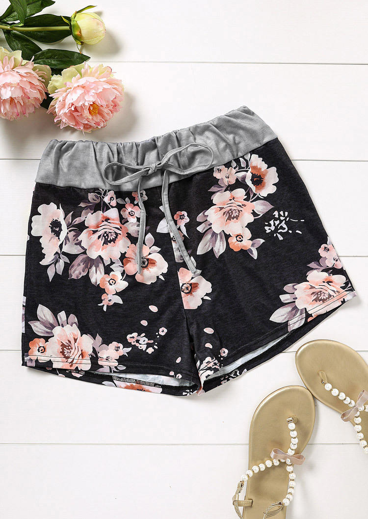 Floral Drawstring High Waist Casual Shorts