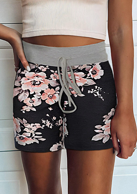 

Floral Drawstring High Waist Casual Shorts, Multicolor, SCM001345