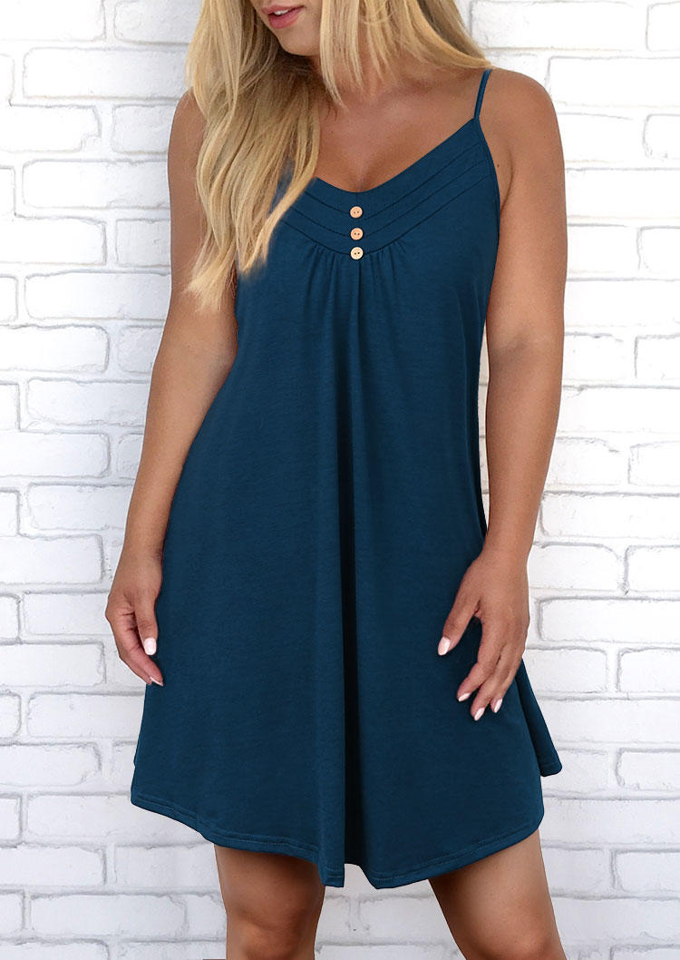 

Ruffled Button Sleeveless Mini Dress - Blue, 534489