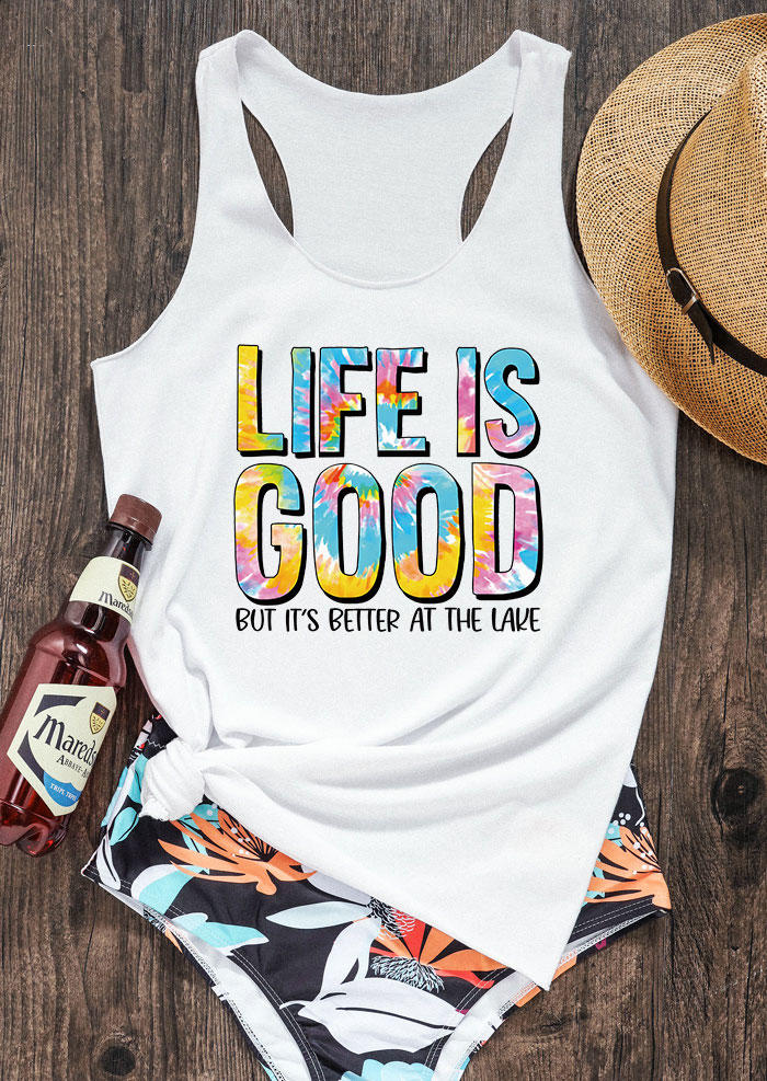 

Life Is Good But It' Better At The Lake Tie Dye Racerback Tank - White, 534556