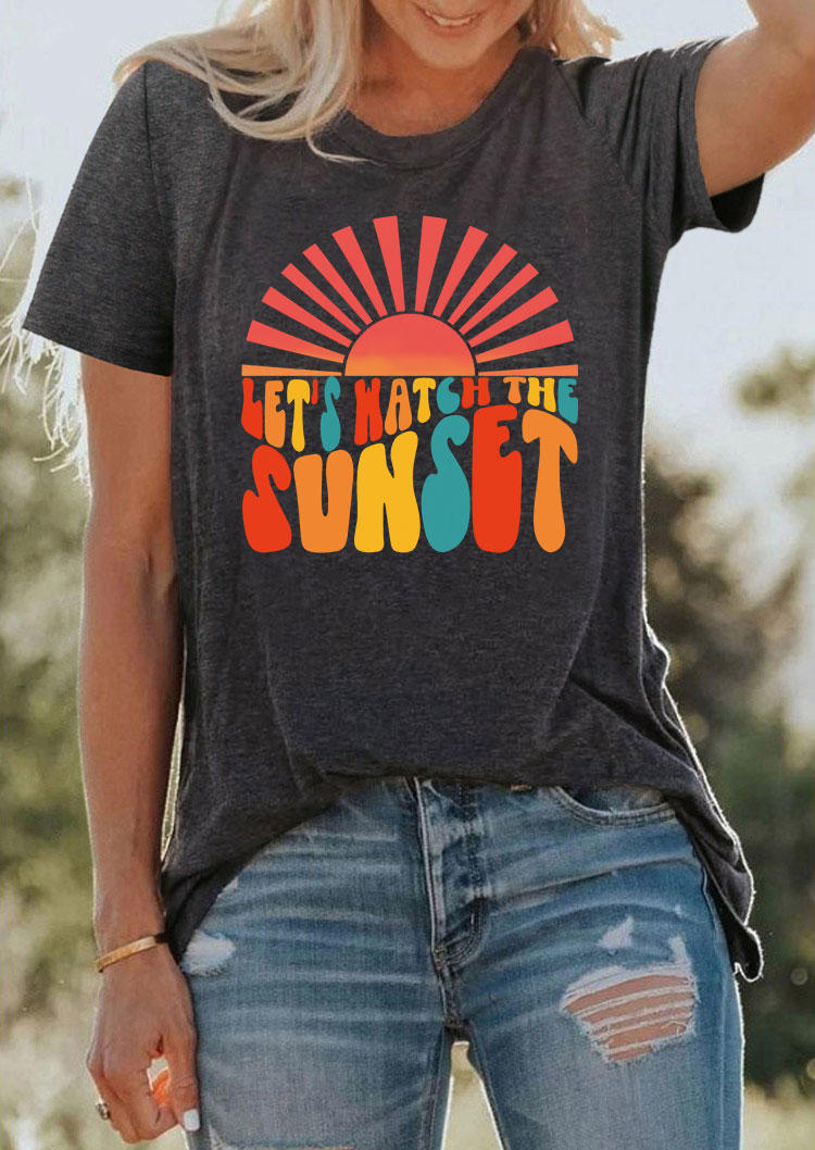 Let's Watch The Sunset O-Neck T-Shirt Tee - Dark Grey