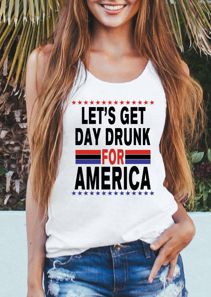 Let's Get Day Drunk For America Racerback Tank - White