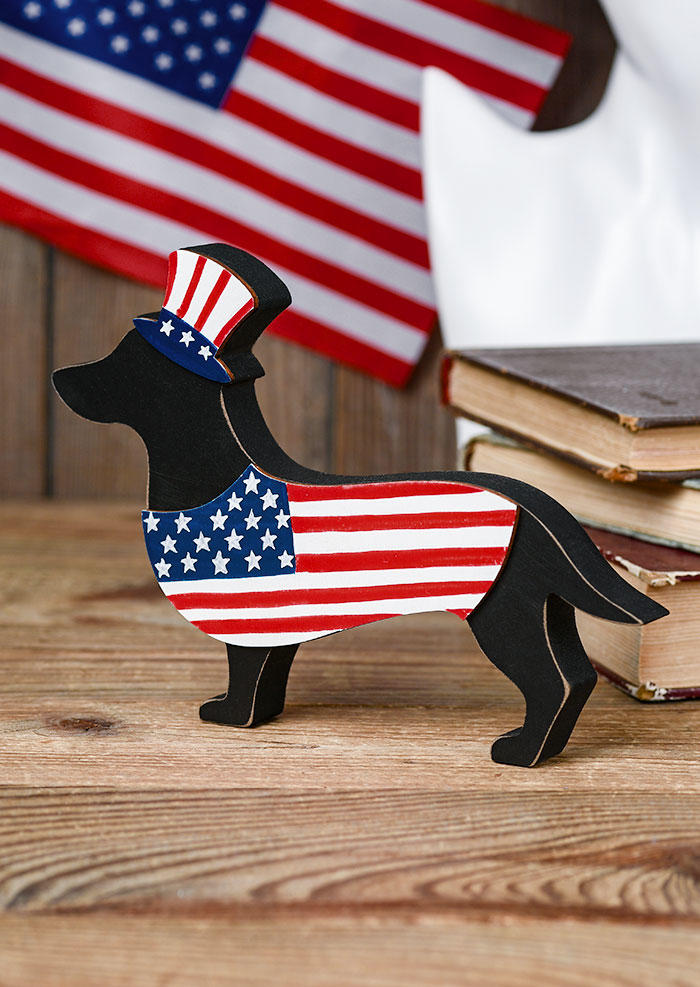 

American Flag Wooden Patriotic Dachshund Ornament, Multicolor, 534684