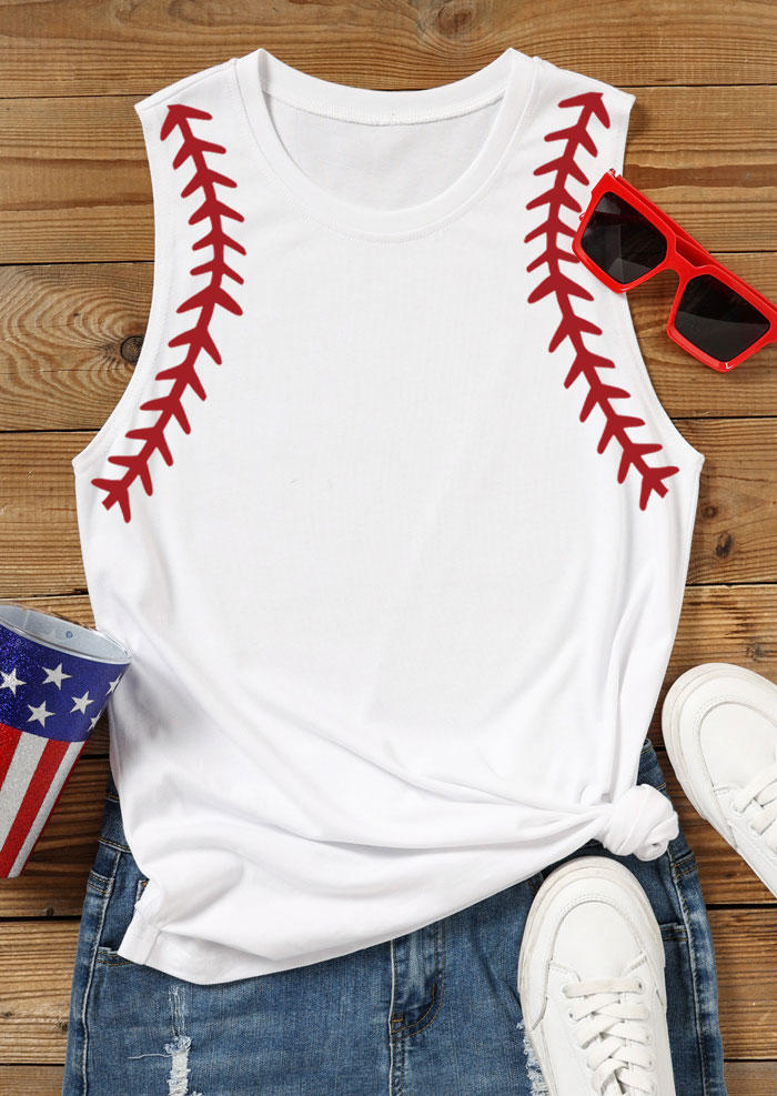 Baseball O-Neck Tank - White