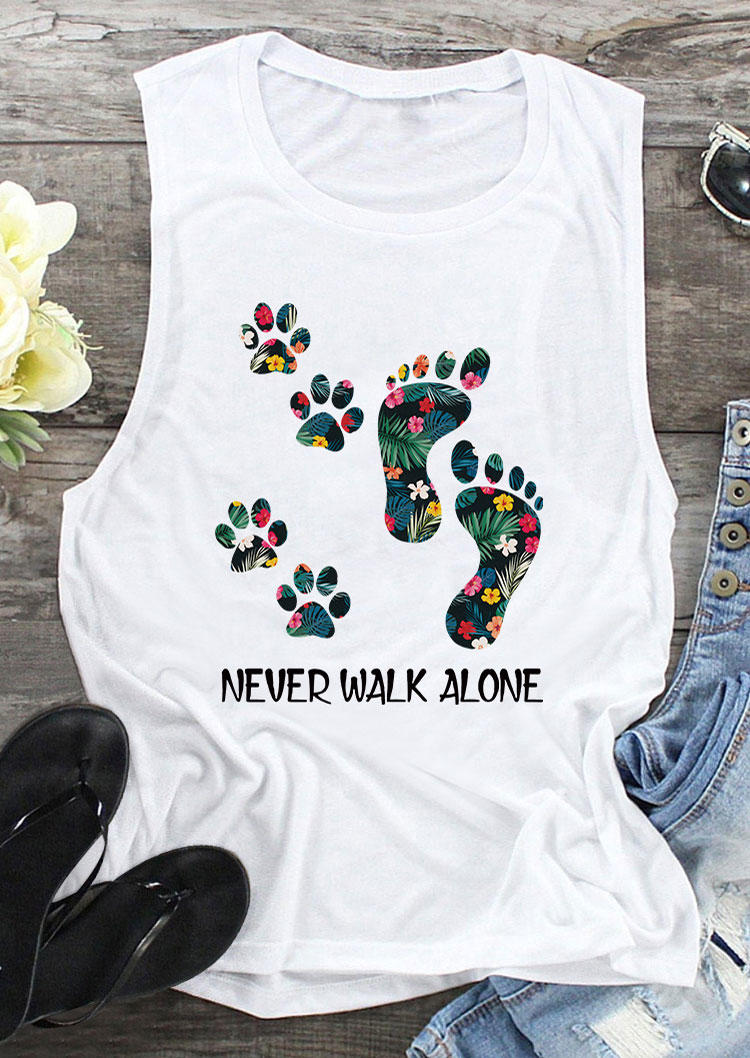 

Never Walk Alone Floral Paw Footprint Tank - White, 534726