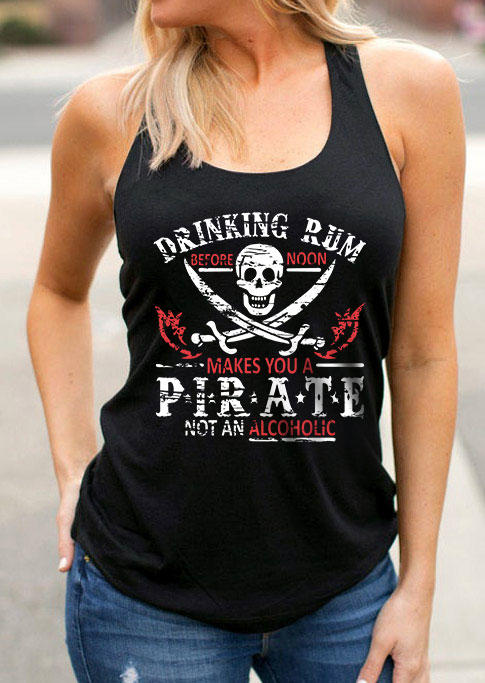 Drinking Rum Before Noon Makes You A Pirate Not An Alcoholic Racerback Tank - Black