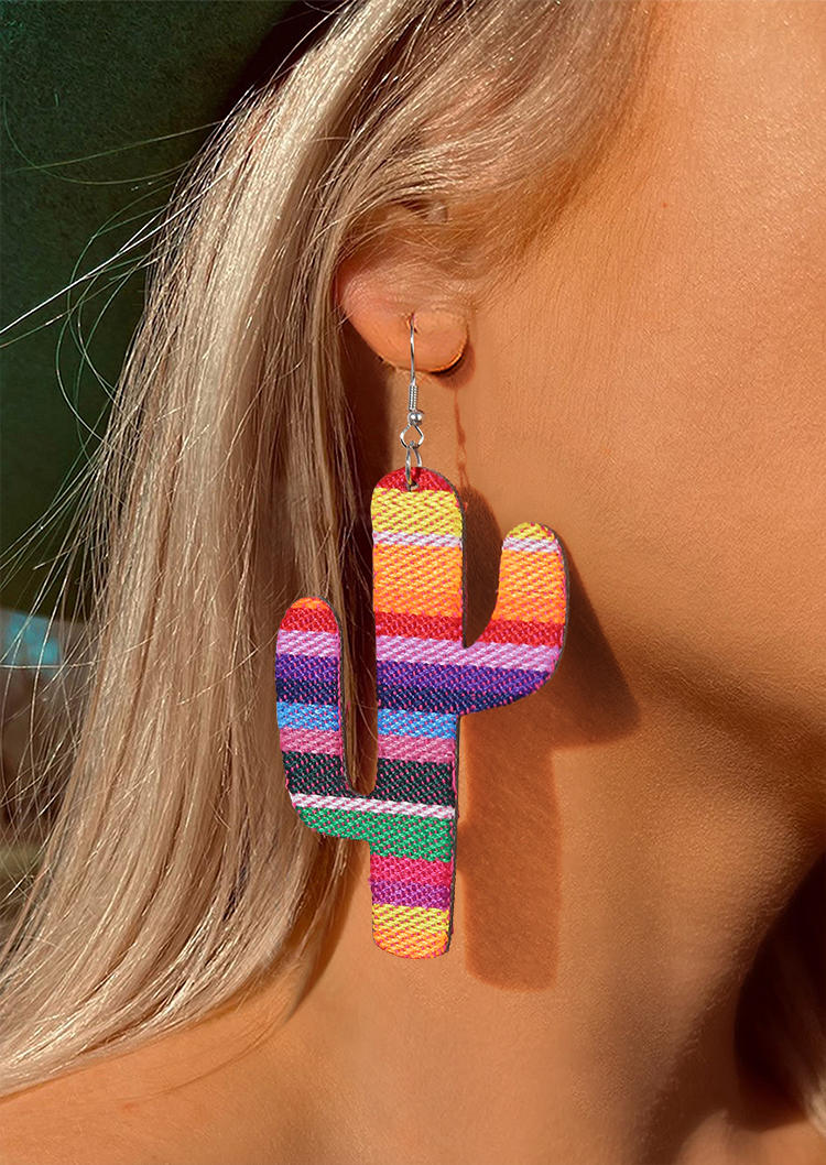 

Colorful Striped Cactus Hook Earrings, Multicolor, 534793