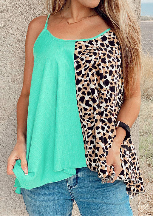 

Leopard Color Block Ruffled Camisole, Multicolor, 534842