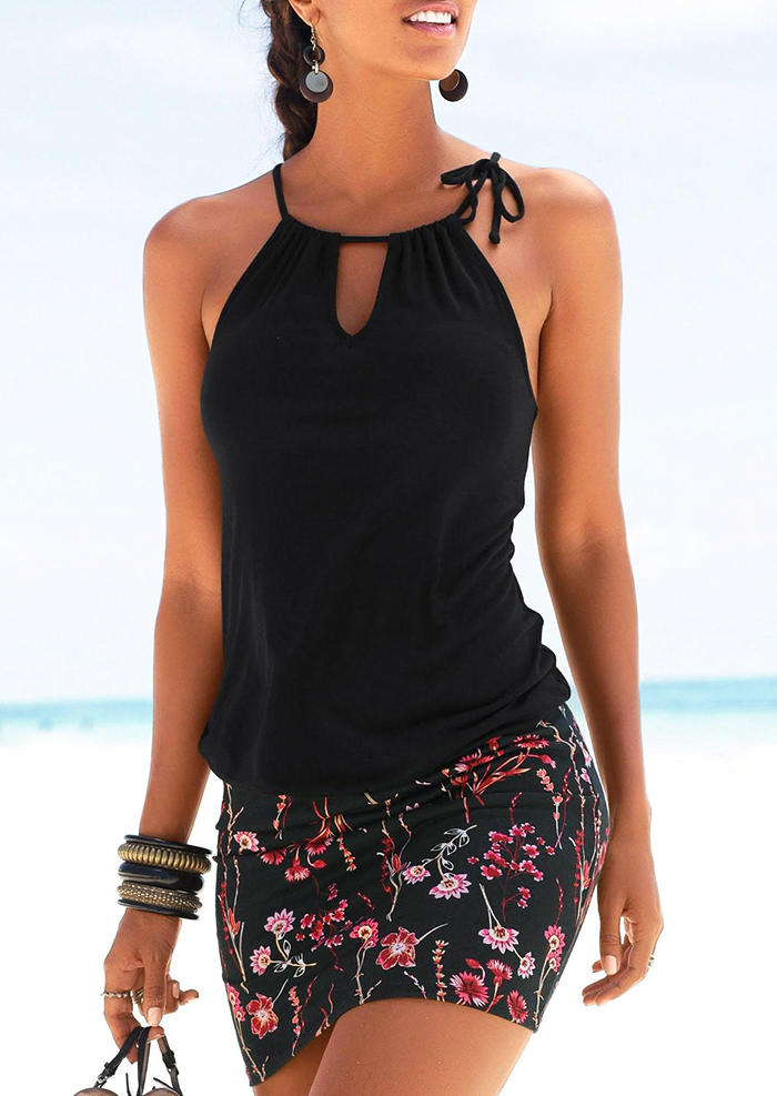 

Floral Hollow Out Mini Dress - Black, 534874