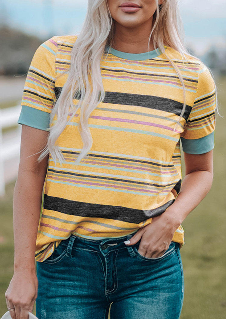 

Striped Color Block Blouse - Yellow, 534959