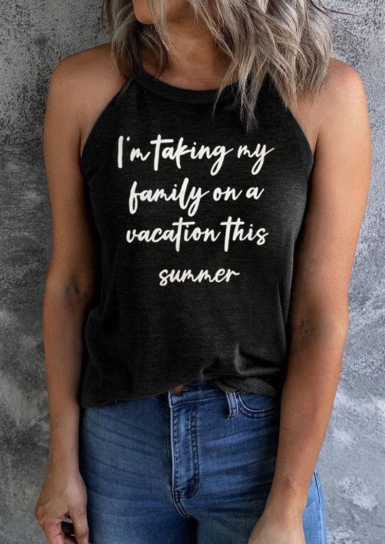 

I' Taking My Family On A Vacation This Summer Camisole - Dark Grey, Gray, SCM001209