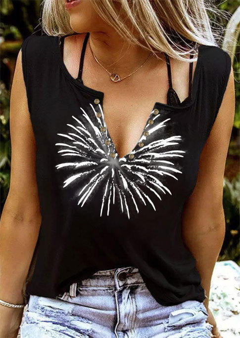 Fireworks Notched Neck Tank without Camisole - Black
