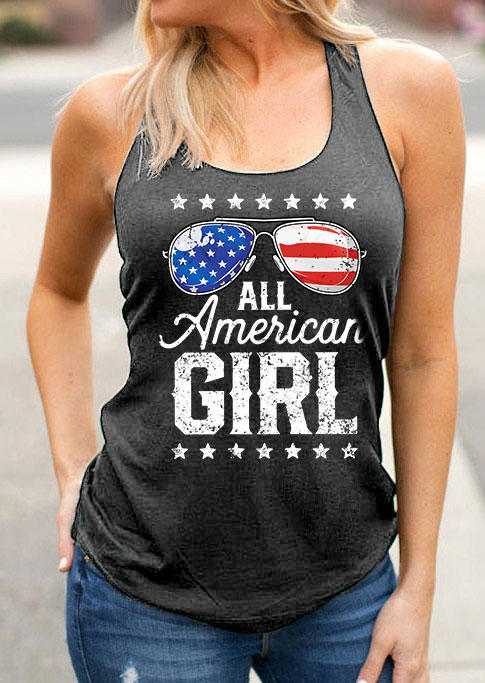 All American Girl Star Flag Racerback Tank - Dark Grey