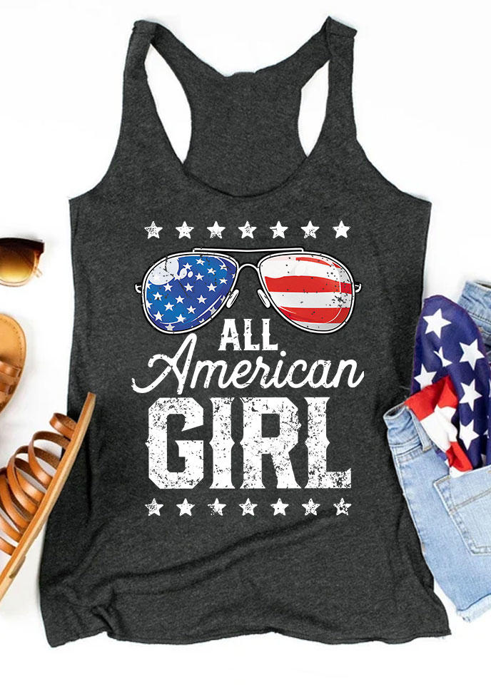

All American Girl Star Flag Racerback Tank - Dark Grey, Gray, 534641
