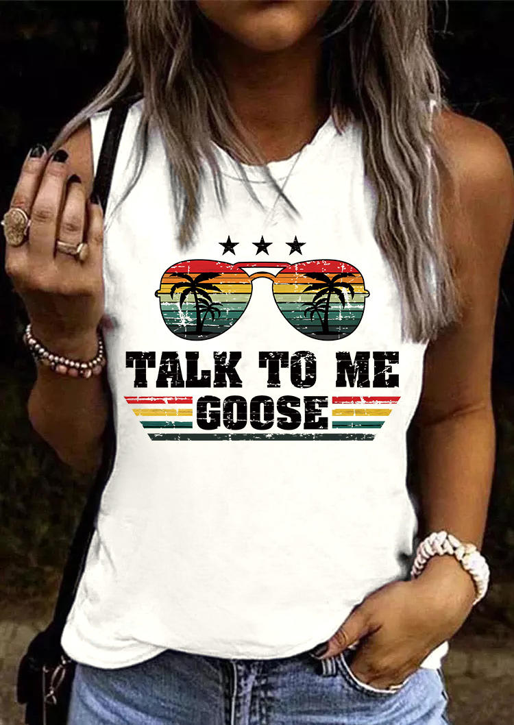 Talk To Me Goose Glasses Coconut Tree Tank - White