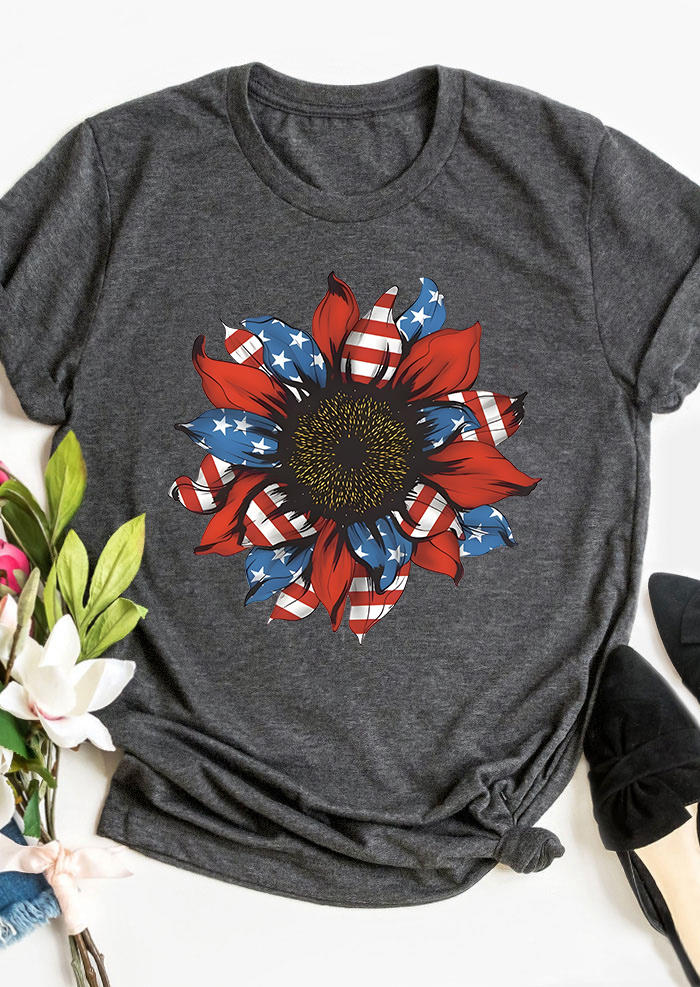 

American Flag Sunflower T-Shirt Tee - Dark Grey, 534819